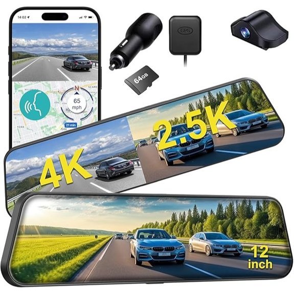 12 4K Front & Rear Mirror Dash Cam