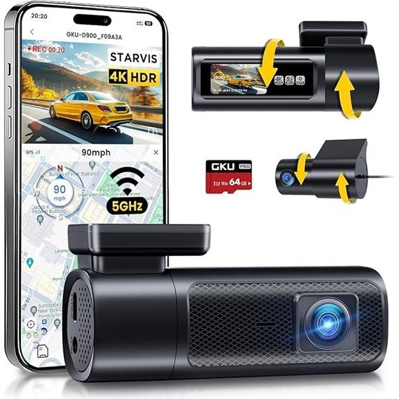 GKU 4K+2.5K Front & Rear Dash Cam (64GB)