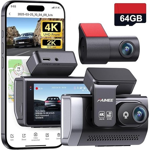 4K Dash Cam Front and Rear with GPS