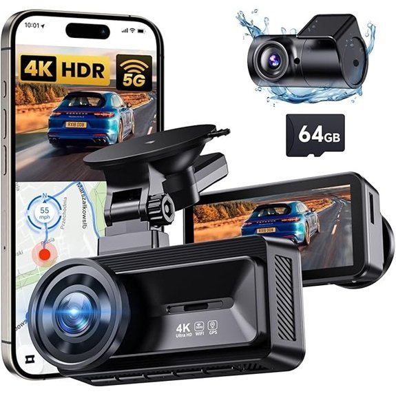 COOLCRAZY 4K Dual Dash Cam with 64GB Card