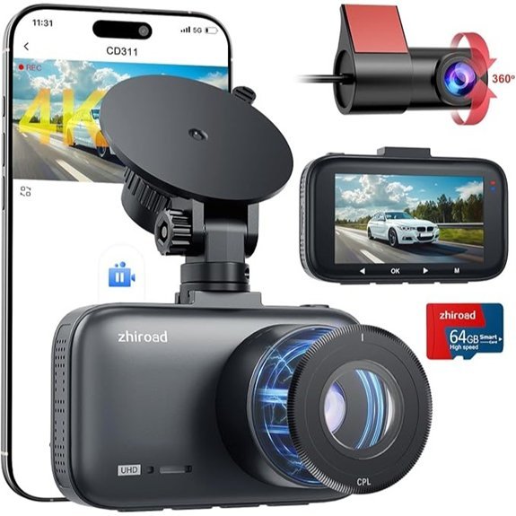 4K Dual Dash Cam Front and Rear with WiFi