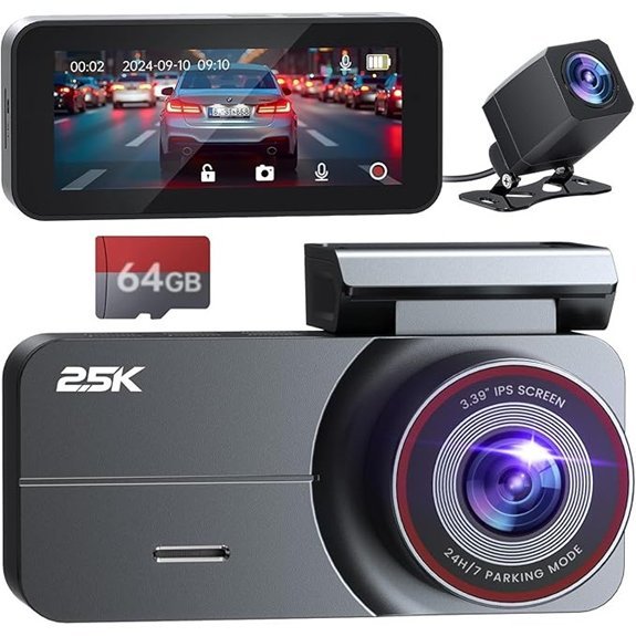 Dual Dash Cam 2.5K/1080P with Night Vision