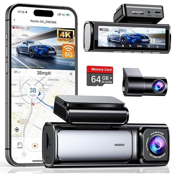 4K Dual Front & Rear Dash Cam with GPS
