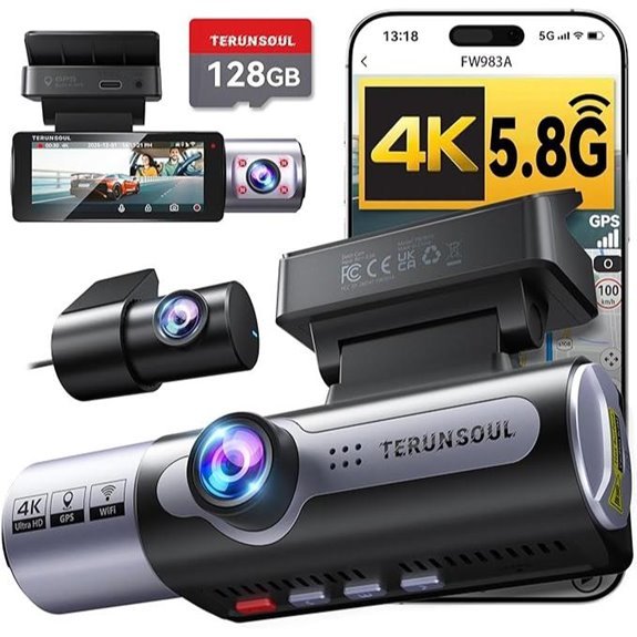 4K Dash Cam Front and Rear with 128GB Card