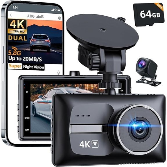 4K Dual Car Dash Camera with Night Vision