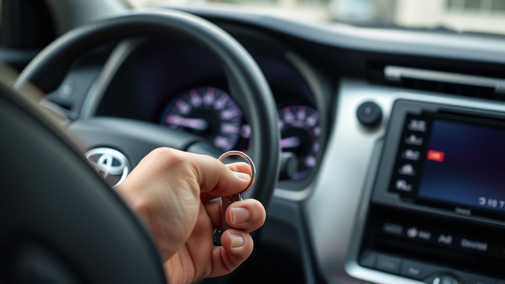 Illustration of using a physical ignition key in a Toyota RAV4 with a traditional ignition cylinder
