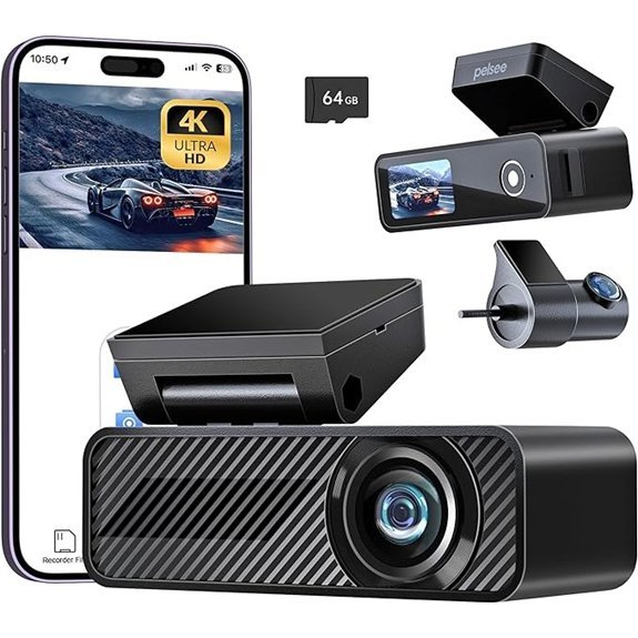 Pelsee P1 Duo 4K Dash Cam with 64GB SD Card
