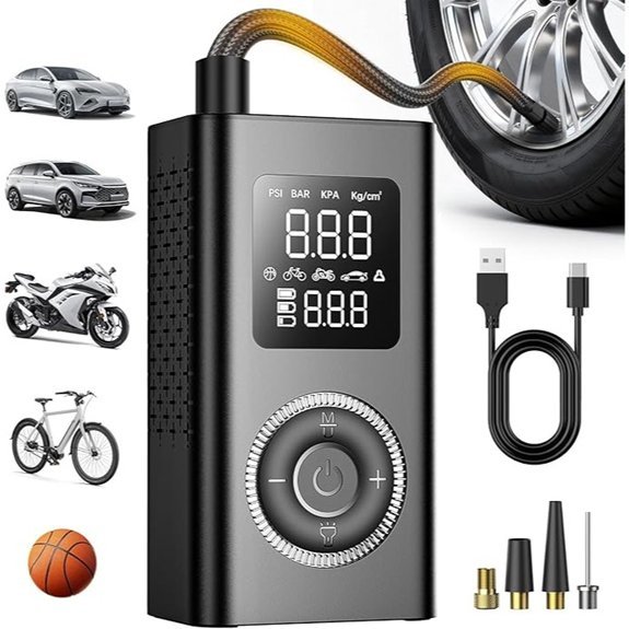 Portable Tire Inflator with Type-C Digital Gauge