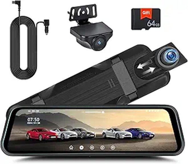 9.66 1080P Rear View Mirror Dash Cam (Front & Rear)