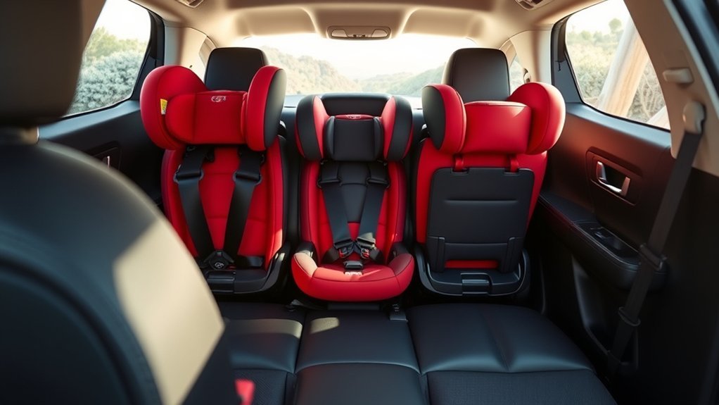 three car seats comfortably