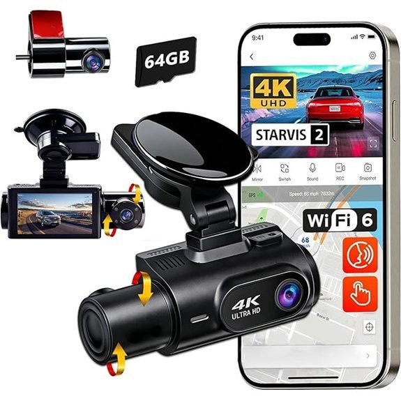JMKANGMA 3 Channel 4K Dash Cam with 64GB Card