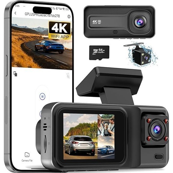 3 Channel 4K Dash Cam with WiFi & Night Vision