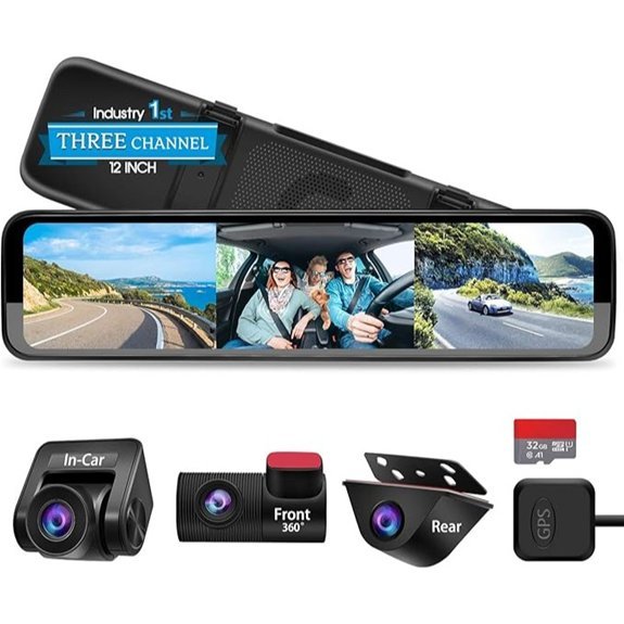 PORMIDO 3-Channel 12 Dash Cam Rearview Mirror
