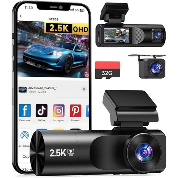 3 Channel Dash Cam with Wi-Fi and 32GB Card