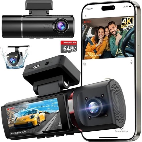 3-Channel 4K Car Dash Cam with 64GB