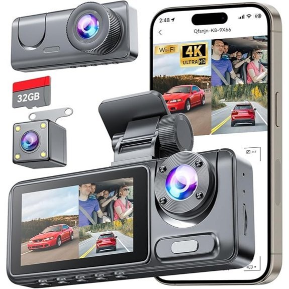 3-Channel 4K Dash Cam (Front Rear Inside)