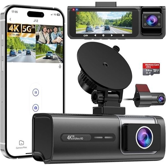 3 Channel 4K Dash Cam with Wi-Fi & GPS