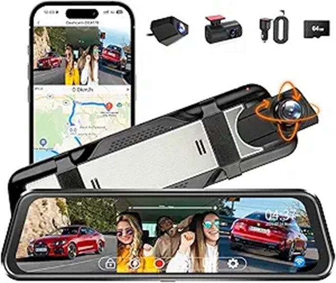 3-Channel 10 Mirror Dash Cam with 4K Front