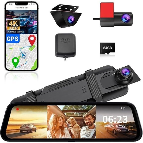3-Channel 4K/3K Mirror Dash Camera with GPS