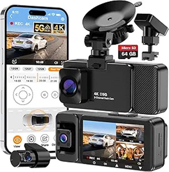3-Channel 4K Dash Cam with 64GB Card