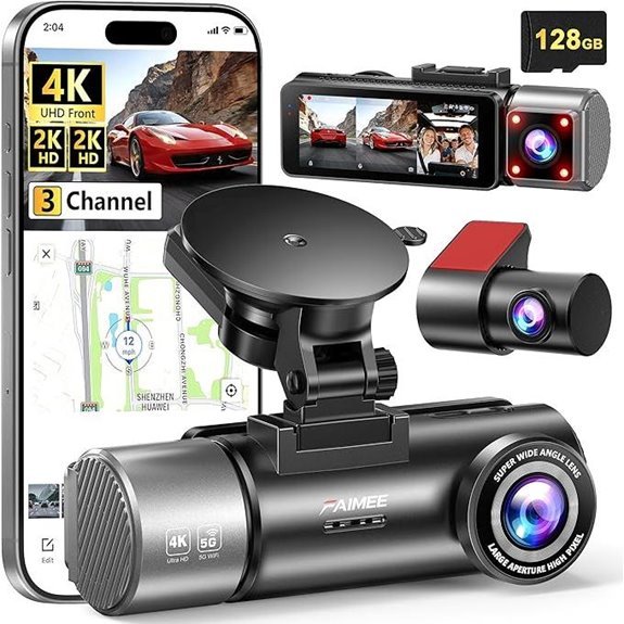 3 Channel Dash Cam with 128GB Card Included