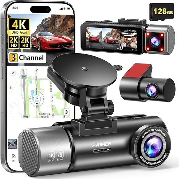 3 Channel Dash Cam with 128GB Card Included