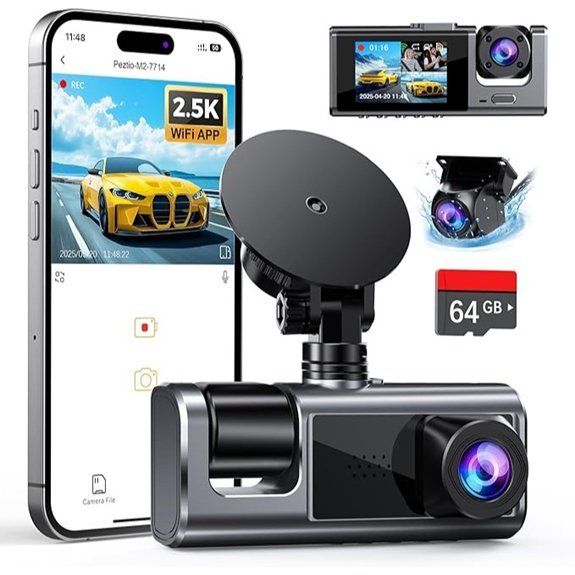 3 Channel WiFi Dash Cam with 64GB SD Card