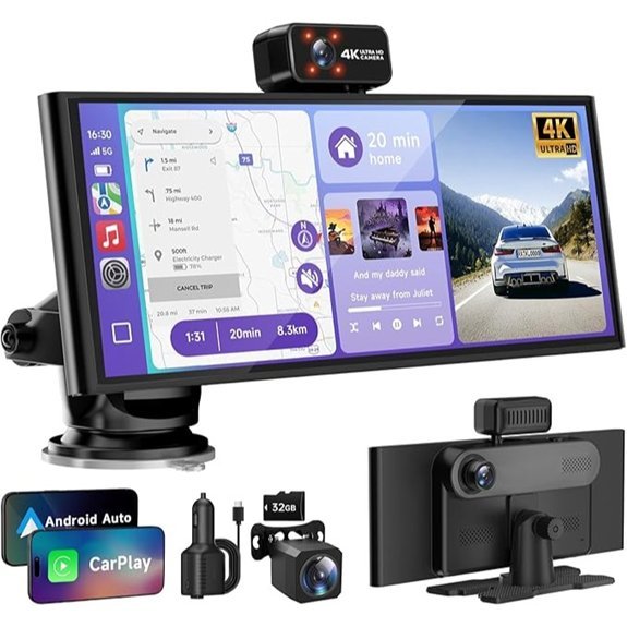 10.26 Wireless CarPlay Android Auto Screen with 4K Dash Cam