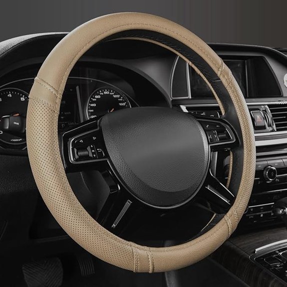 Car Pass Leather Steering Wheel Cover (Beige)