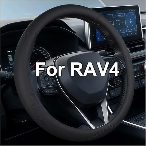 Toyota RAV4 Leather Steering Wheel Cover (Black)