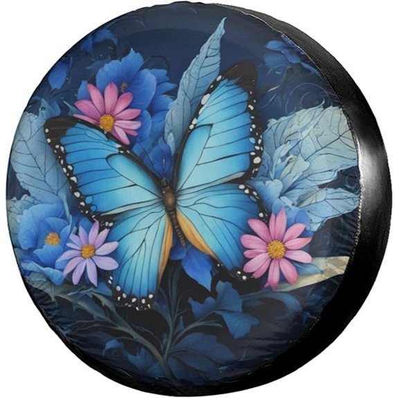 Dujiea Blue Butterfly Flower Spare Tire Cover