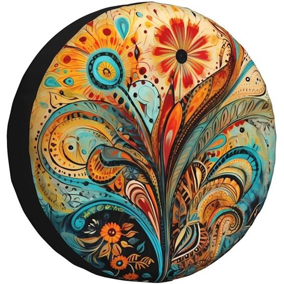 Boho Paisley Floral 16-Inch Spare Tire Cover