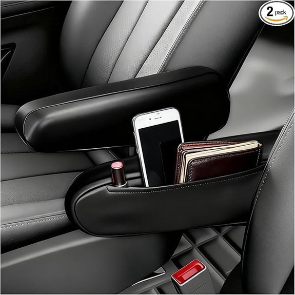 2-Pack Leather Car Armrest Cover with Storage Pouch
