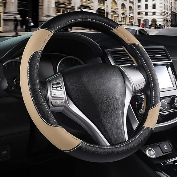 Leather Non-Slip Steering Wheel Cover (Beige)