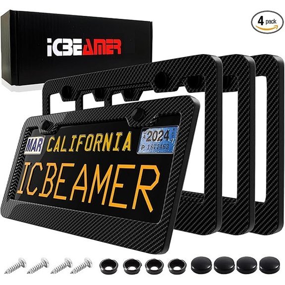 ICBEAMER Carbon Fiber License Plate Frame 4 Pack
