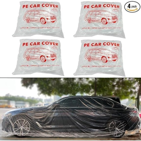 4 Pack Disposable Clear Plastic Car Cover with Elastic Band