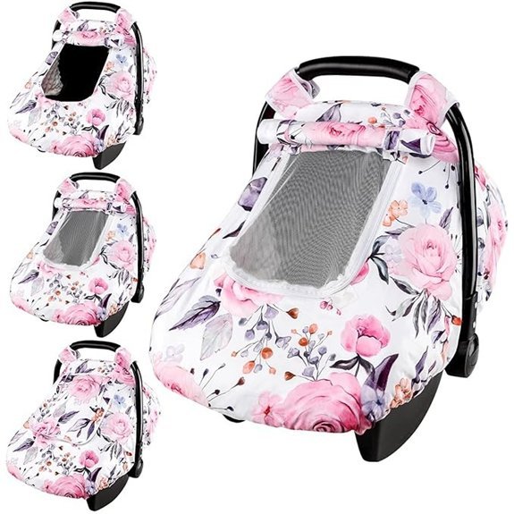Floral Baby Car Seat Canopy with Mesh Windows