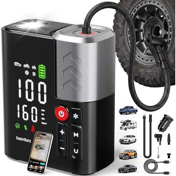 SuperBars Portable Tire Inflator Air Compressor with App