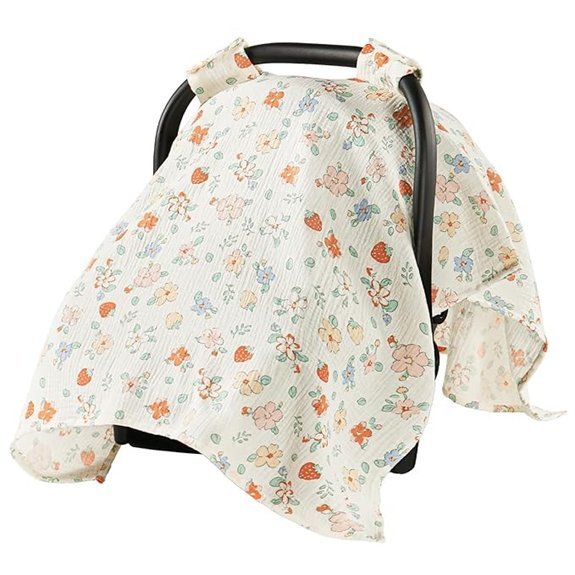 Muslin Cotton Baby Car Seat Canopy Strawberry