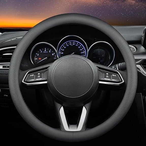 Carodi Leather Steering Wheel Cover Ultra-Thin Non-Slip Breathable